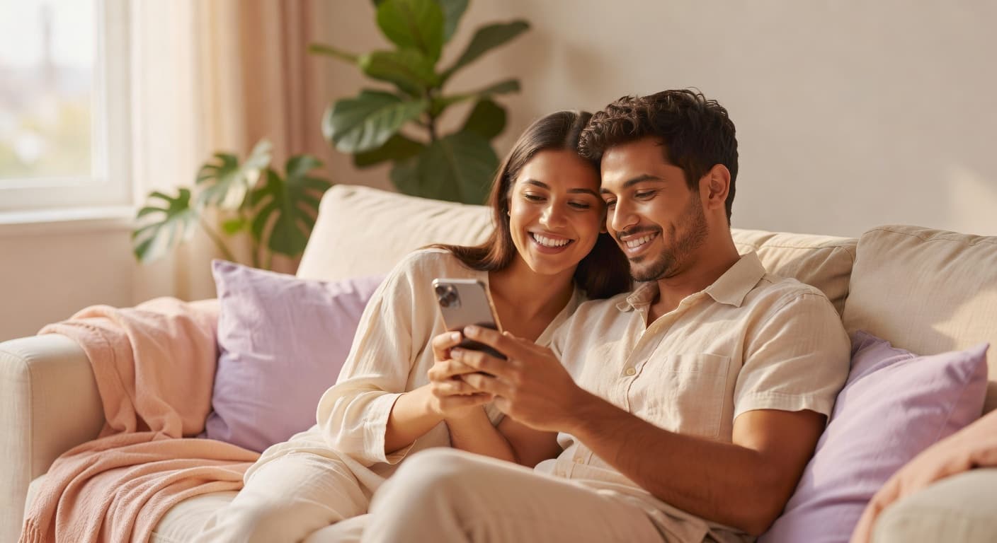 Couple using the Bae AI baby generator app on iPhone together