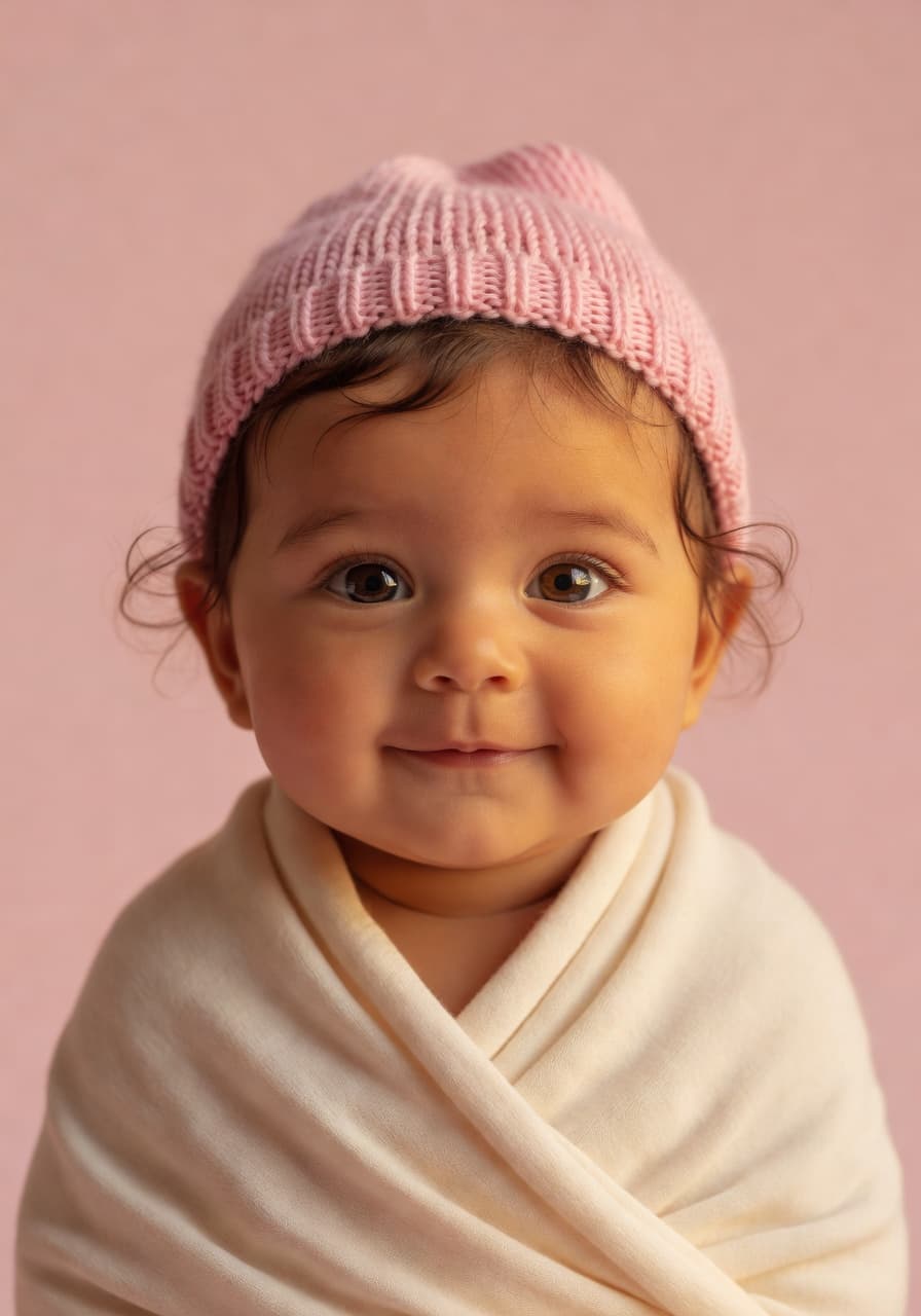 AI baby generator from two parent photos: cute pink-toned future baby preview