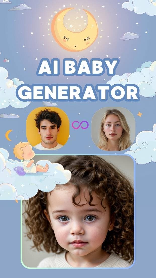 Bae AI baby generator app screen — upload parent photos on iPhone